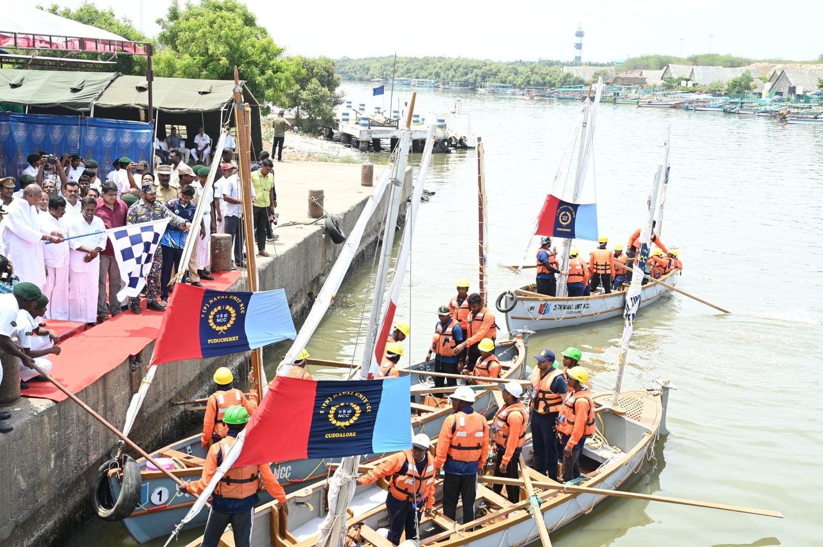 Puducherry and Cuddalore unit boats being flagged off from the harbour