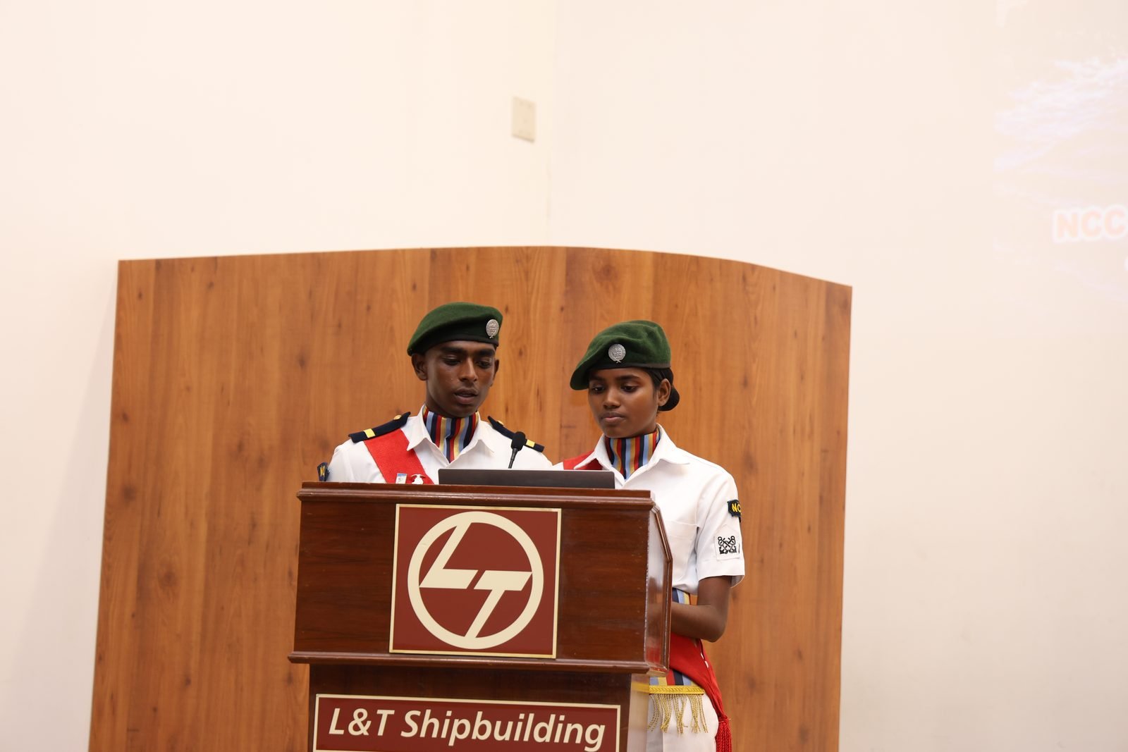 Cadets compering the Project SWARNUM closing ceremony from the podium
