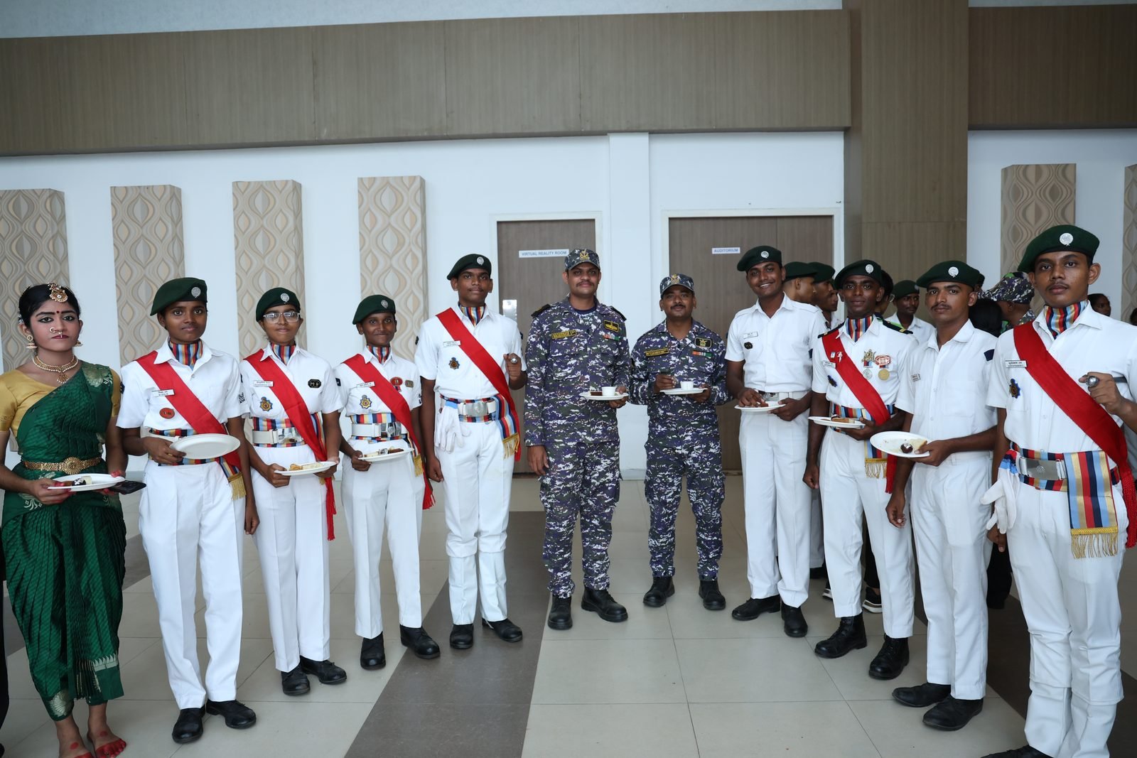 Cadets in ceremonial uniform at the closing-ceremony reception