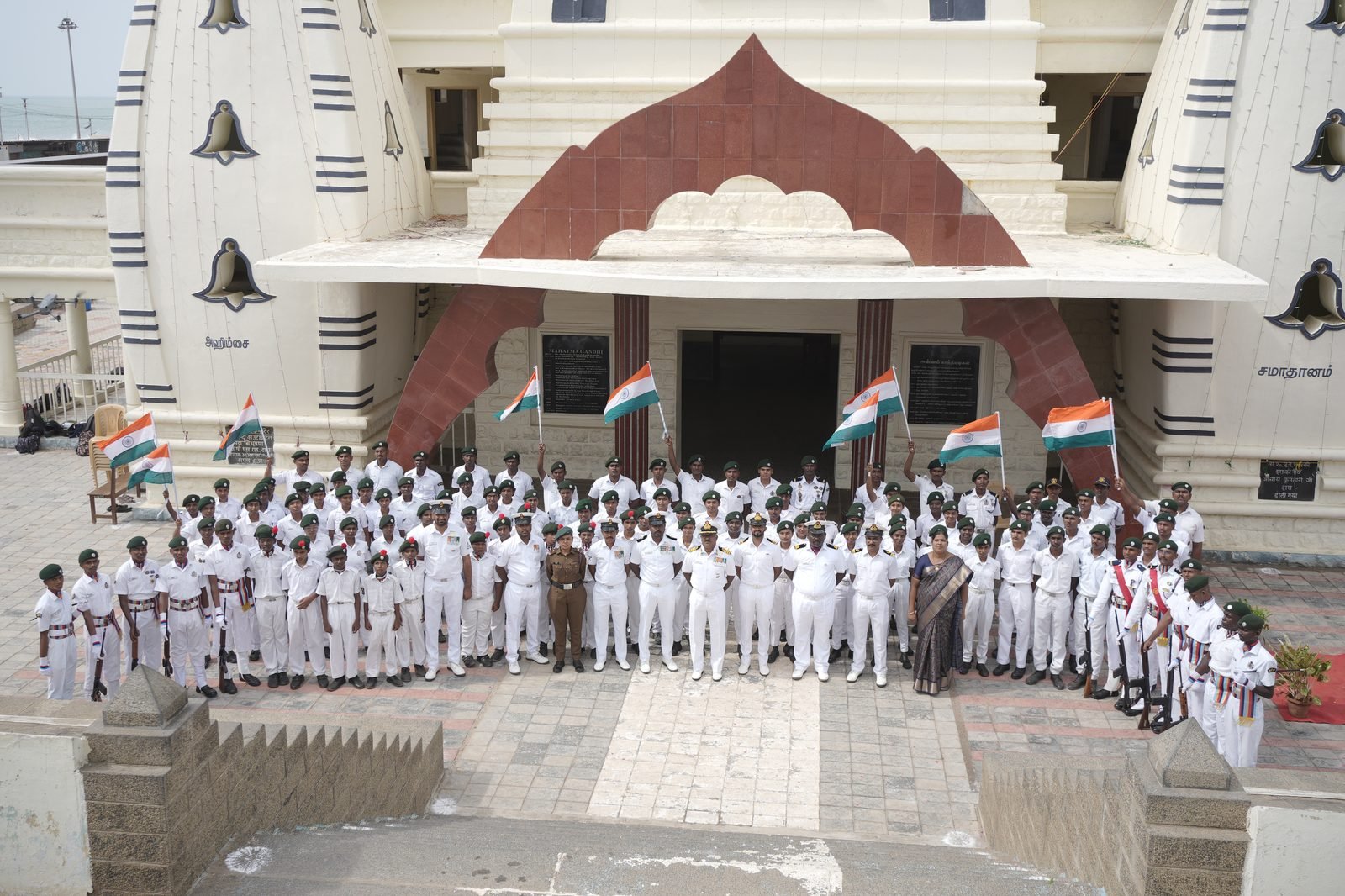 Wide view of the parade ground at Gandhi Mandapam, Kanyakumari