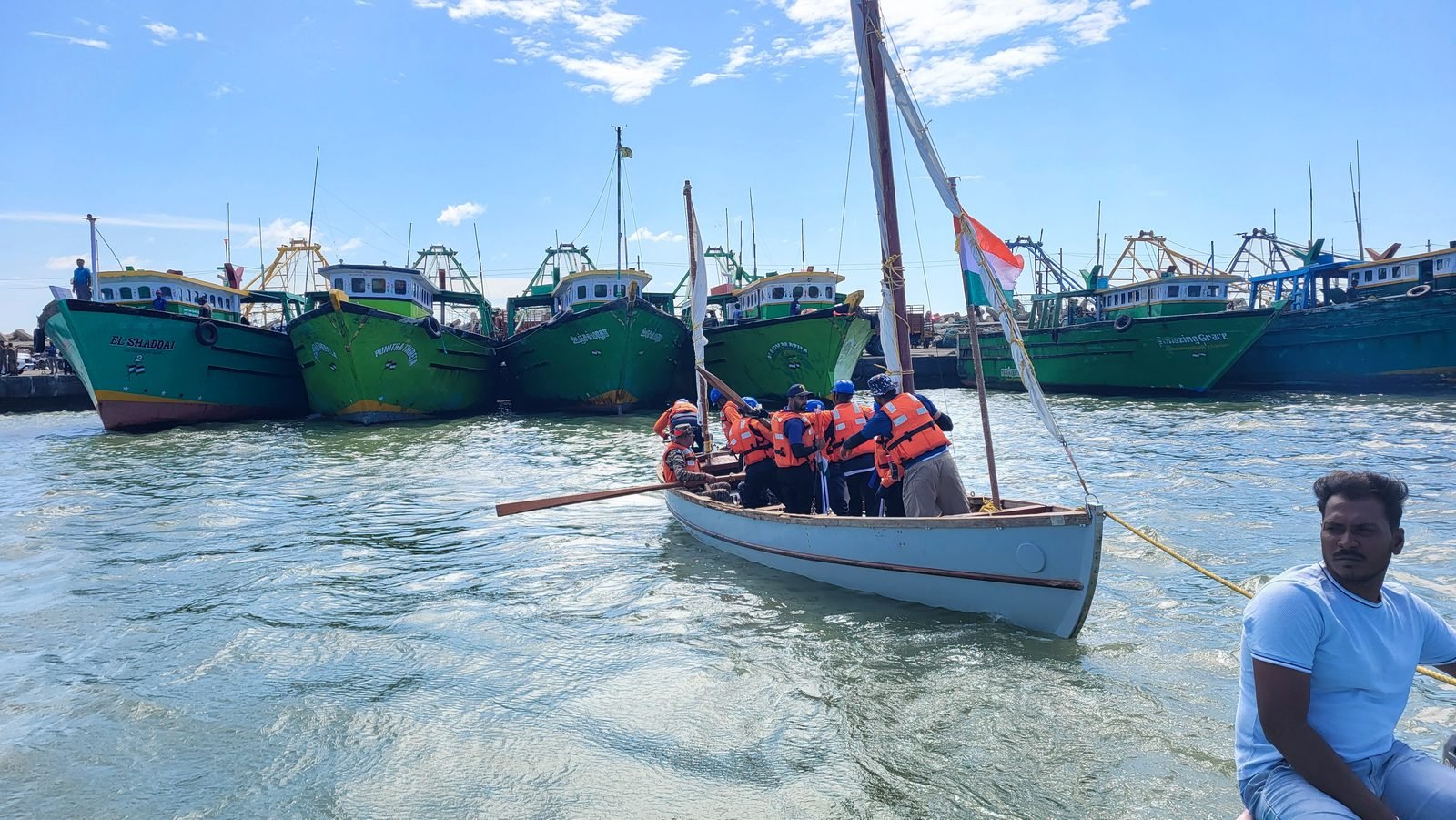 Cadets at the Kanyakumari harbour pier before sailing