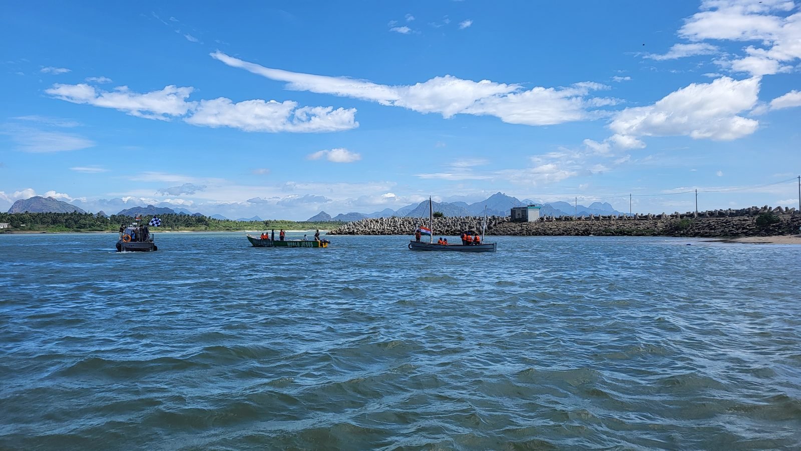 Full-sail whaler on the Kanyakumari waters