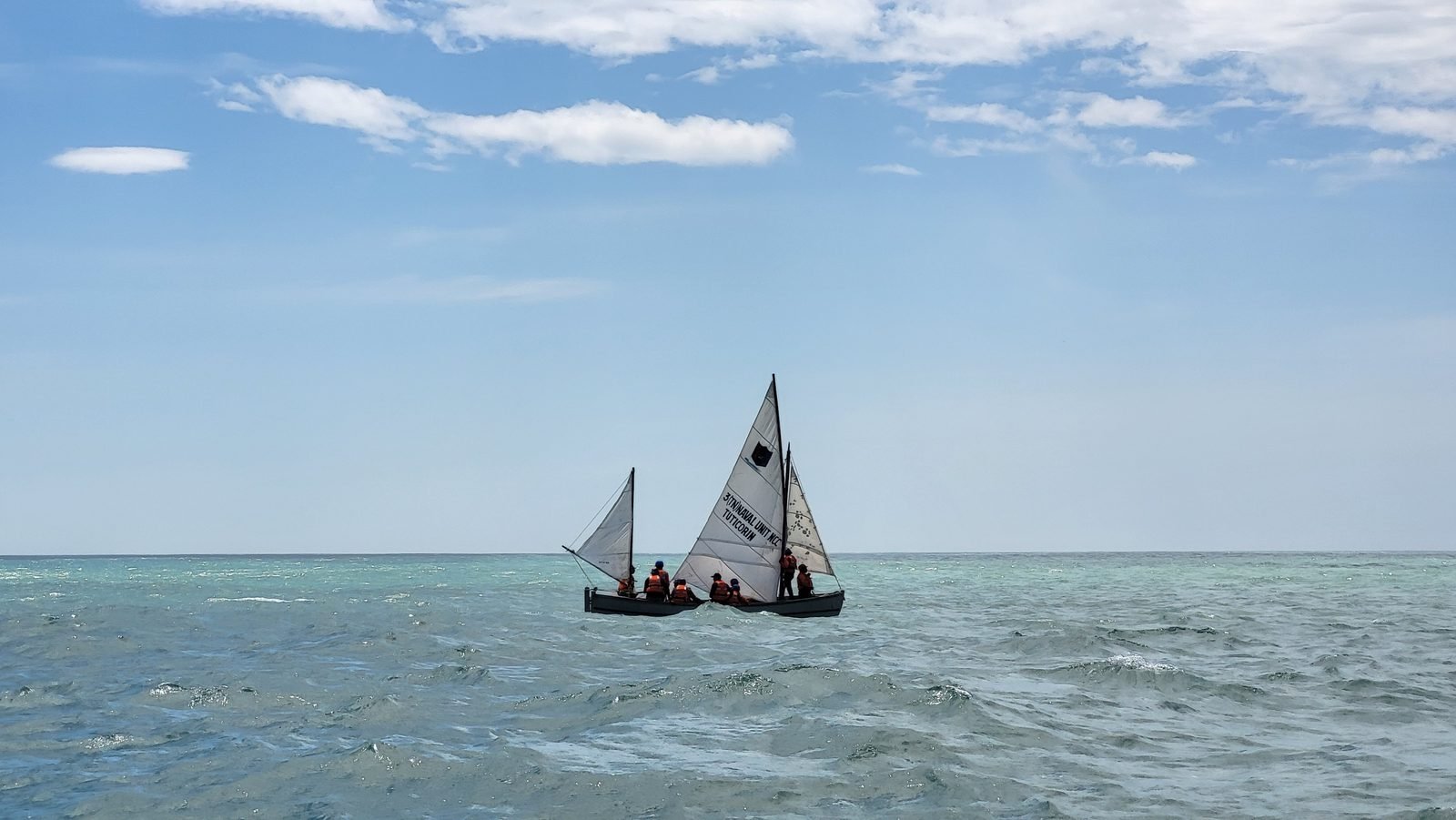 Whaler crew practising with sails close-hauled