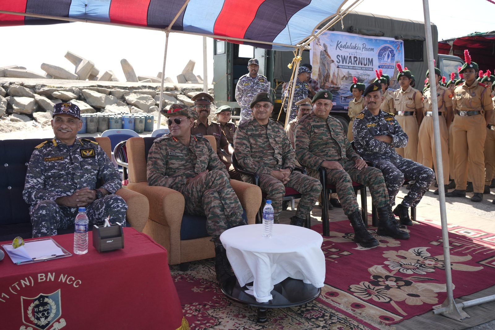 Officers conferring at the Kanyakumari base camp