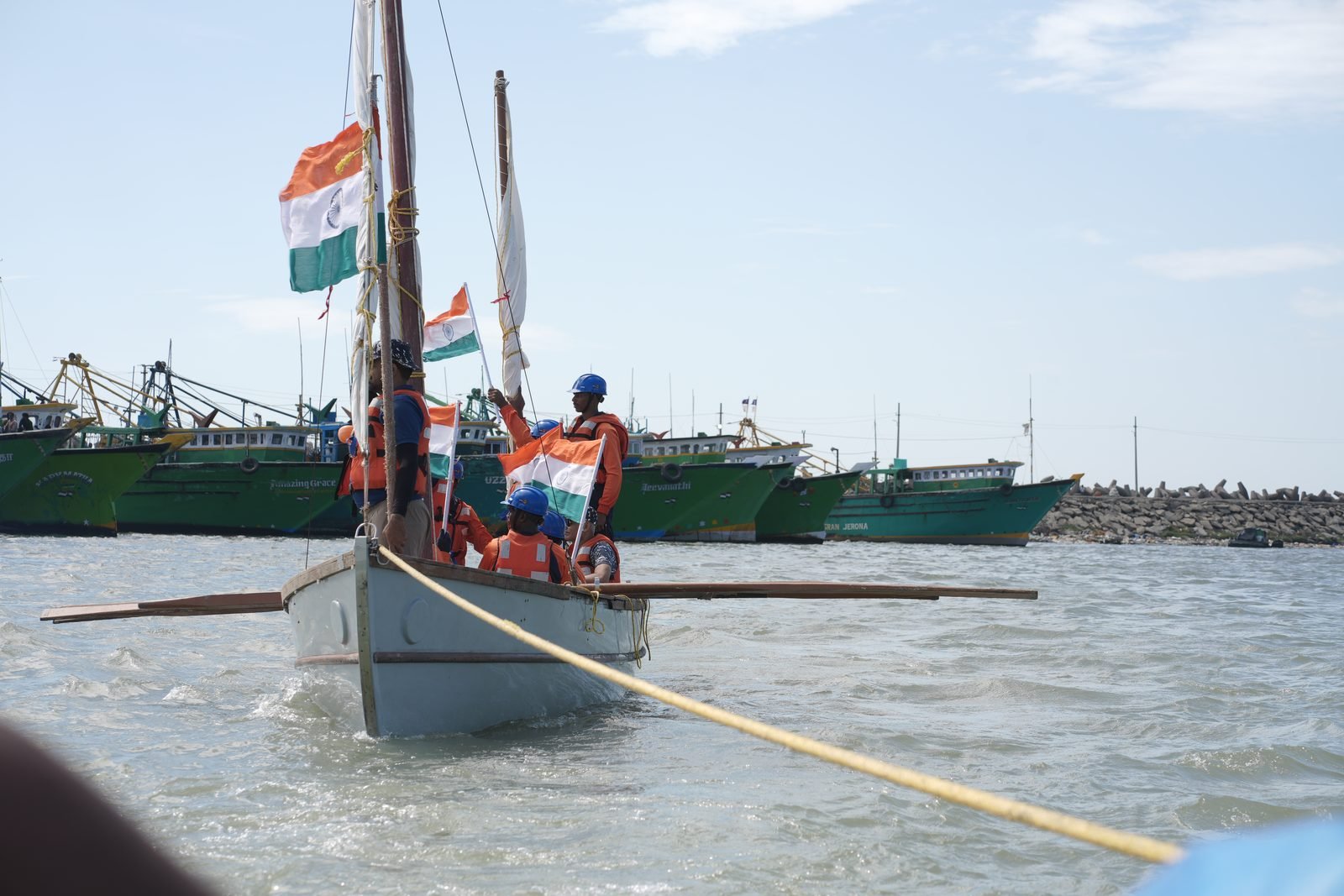 Cadets with the tricolour and SWARNUM banner