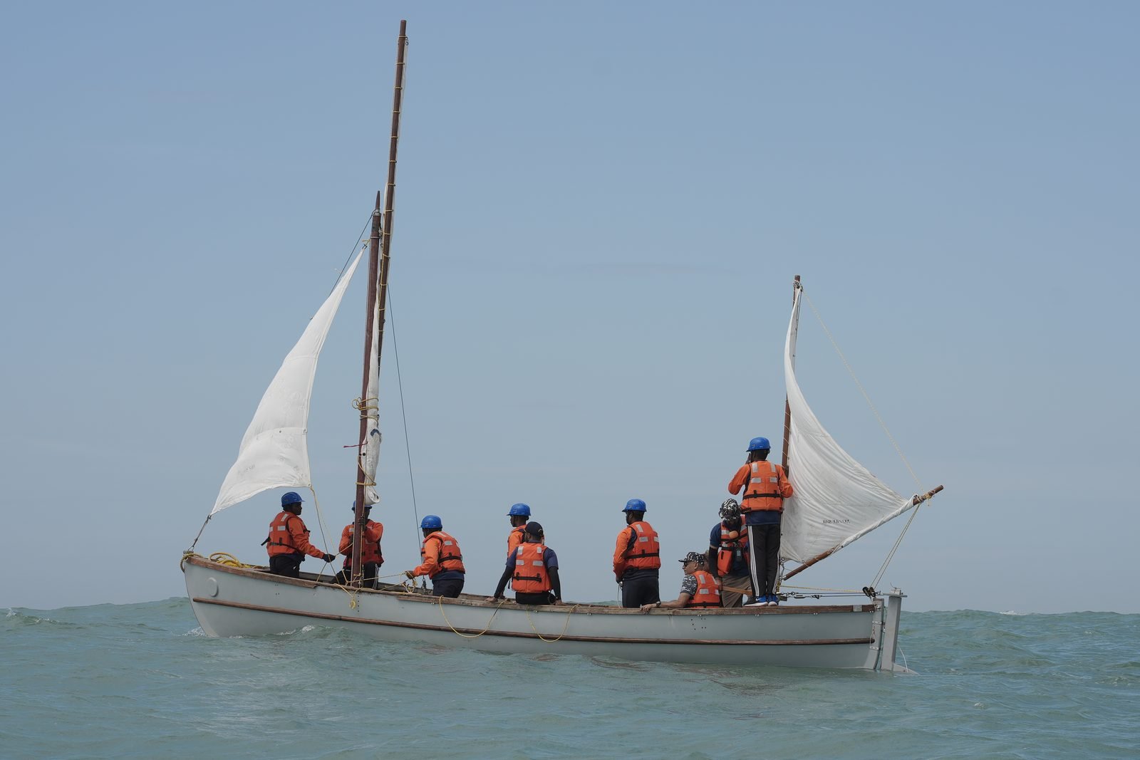 Cadets exchanging signals between whalers