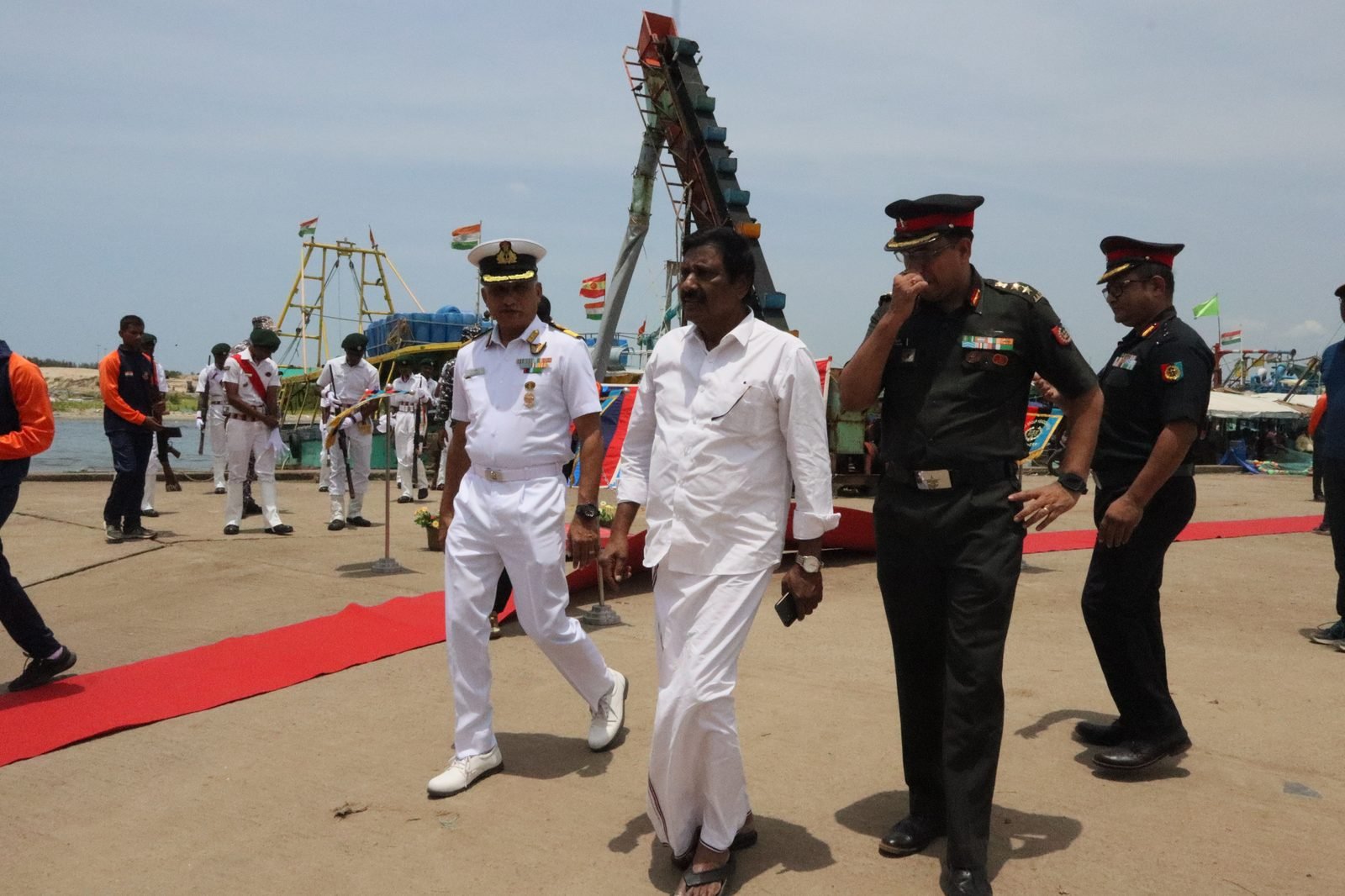 VIP arrival at the Puducherry harbour with officers