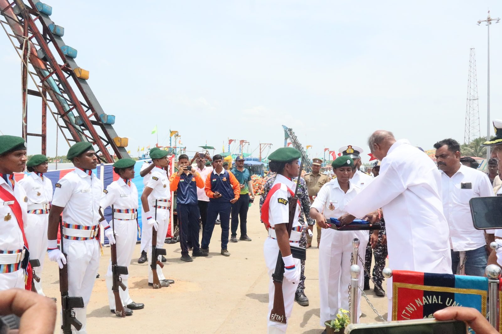Guard of honour inspection by dignitaries at the flag-off ceremony
