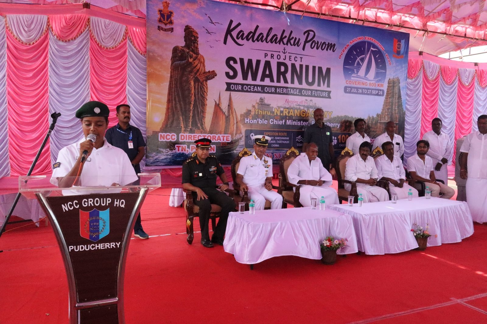 Pre-launch preparations at the pier with cadets and officers