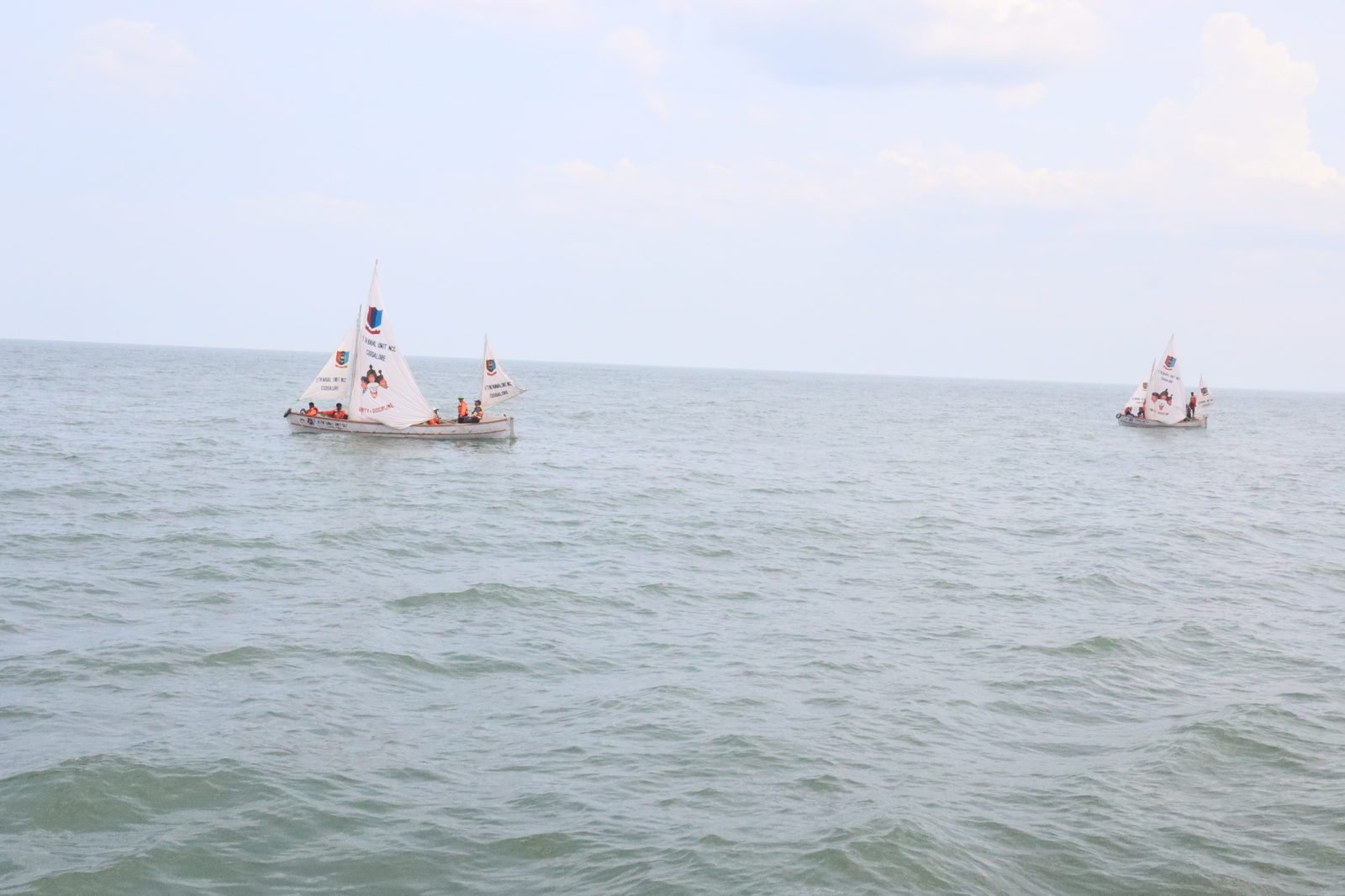 Sailboats with NCC Naval Unit Cuddalore sails at sea
