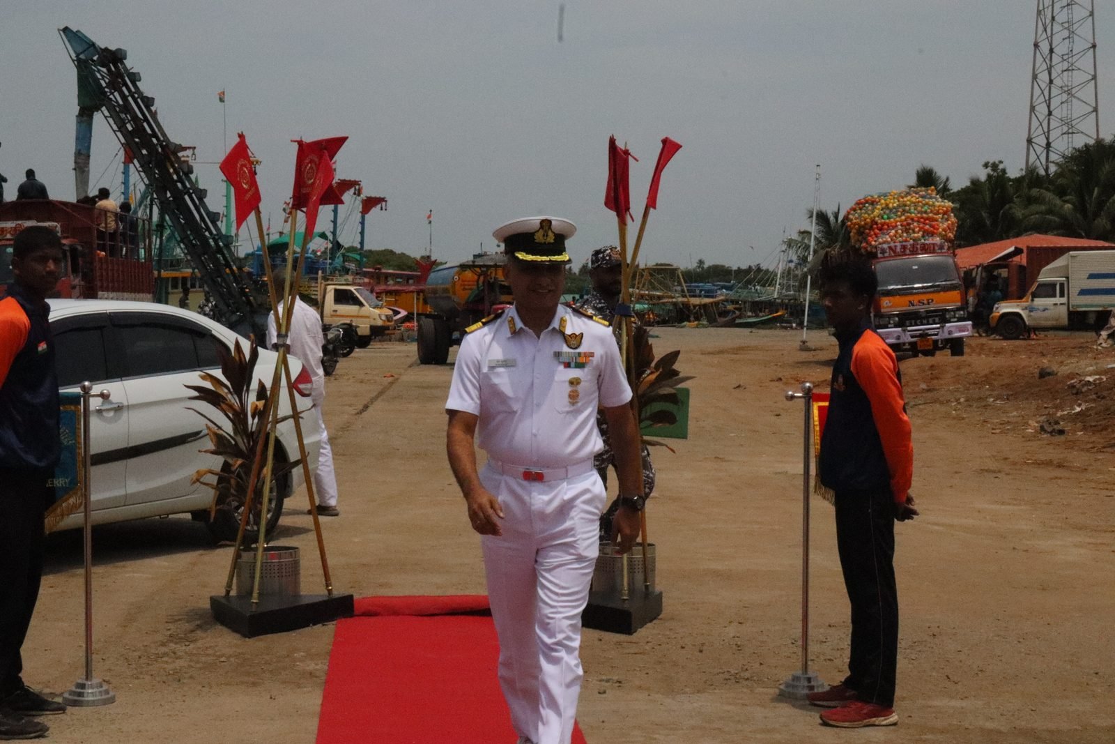 Dignitaries addressing the contingent at the flag-off